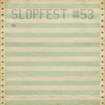 Dot-matrix printout on green-bar paper: a single '42' beneath an ASCII-art header reading SLOPFEST #53