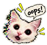 The oops-cat sticker printed on the chest